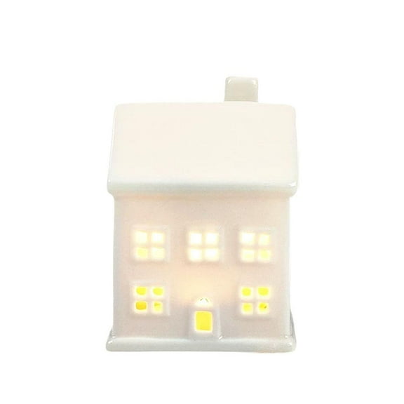 Ceramic LED Lighted Christmas Village Houses,White Porcelain Village Town Houses,ChristmasHouse Night Light,Christmas Town Scene Desktop Ornaments,Xmas Holiday Farmhouse Rustic Decor for Home Table