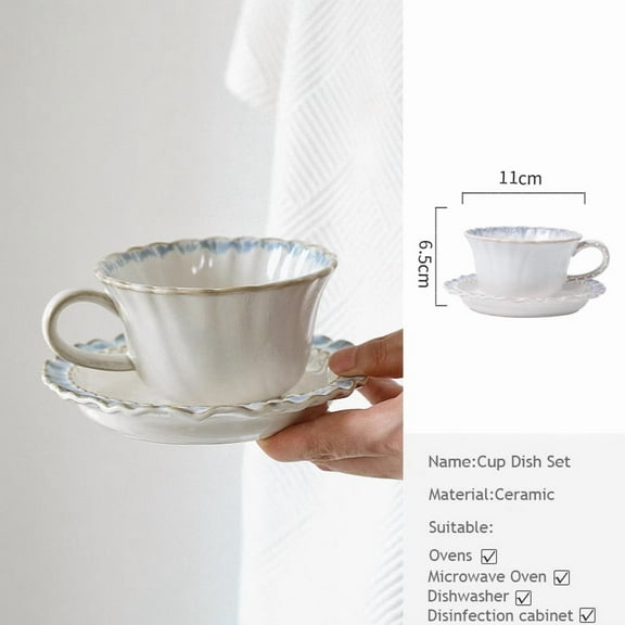 Ceramic Lace Staple Plate, Simple Blue Breakfast Mug, Underglaze Coffee Mug, Home Tableware Set For Family