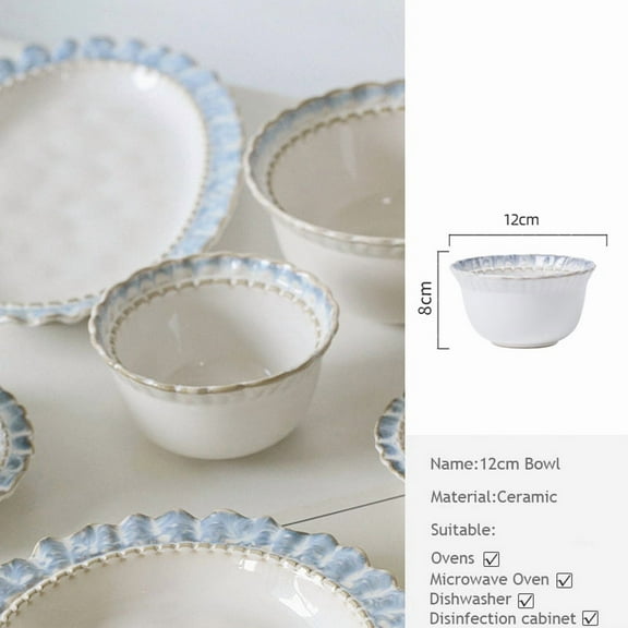 Ceramic Lace Staple Plate, Simple Blue Breakfast Mug, Underglaze Coffee Mug, Home Tableware Set For Family