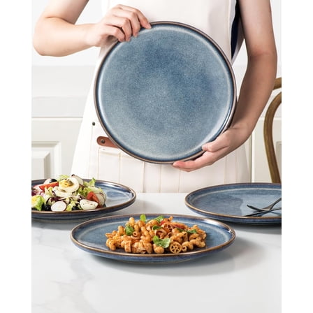 Ceramic Large Dinner Plates - 11 Inch Dessert, Salad Plate Set of 4 for Steak, Pasta, Dinnerware Sets, Scratch Resistant - Porcelain Serving Dishes, Dishwasher & Microwave Safe (Blue)