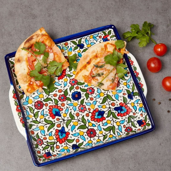 Ceramic Large Palestine Blue Floral Square Dish
