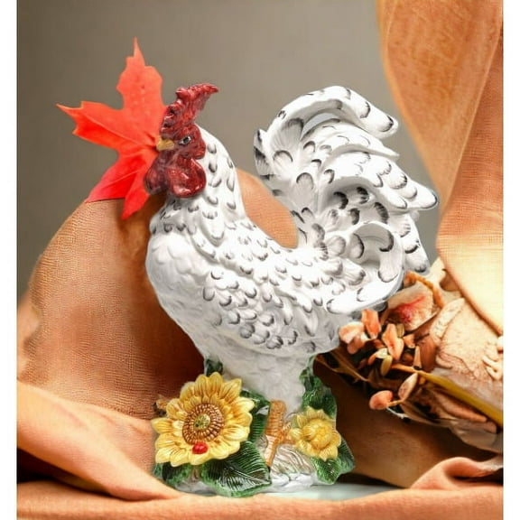 Ceramic Large White Rooster with Sunflower 7.5x12.5x15.25