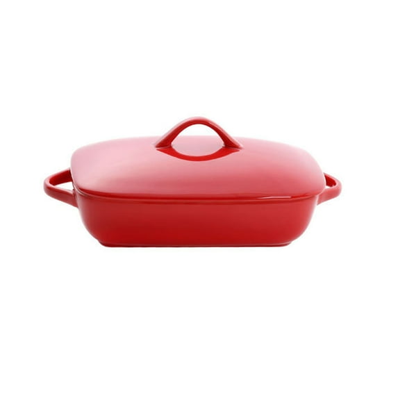 Ceramic Lasane Dish With Lid Rectangular Dish Porcelain Pasta Bake Dishes-Red