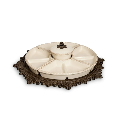 Ceramic Lazy Susan Crudite and Metal Base