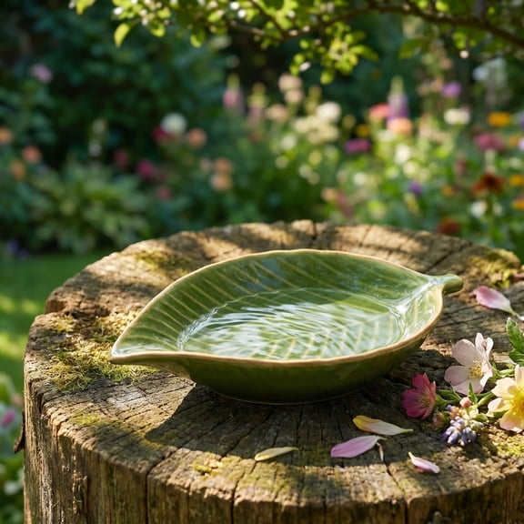 Ceramic Leaf Bird Feeder Tray - Insect Water Dispenser for Butterflies, Glazed Garden Decor for Nectar Syrup, Ccwuwei