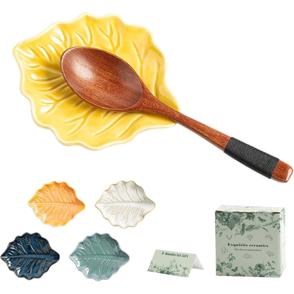 Ceramic Leaf Spoon Rest for Stove Top & Coffee Bar, Cute Spoon Holder for Kitchen Counter, Kitchen Decor & Cooking Utensil Rest (Sunset Orange)