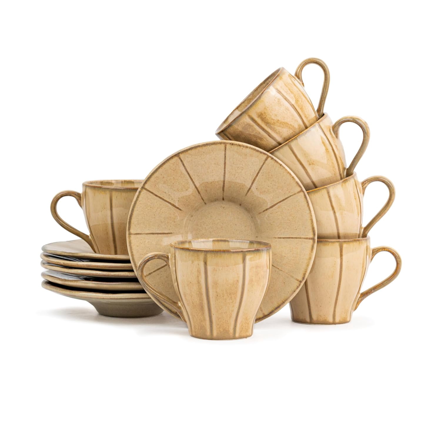 Ceramic Line Cup & Saucer Set Of 6 - Beige, 180ml Each | Cup Saucer Set ...