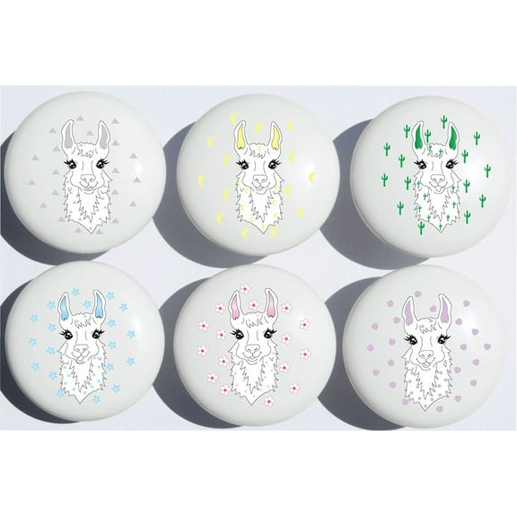 Ceramic Llama Drawer Knobs / Llamas Cabinet Pulls for Nursery or Children's Room Decor (Set of 6)