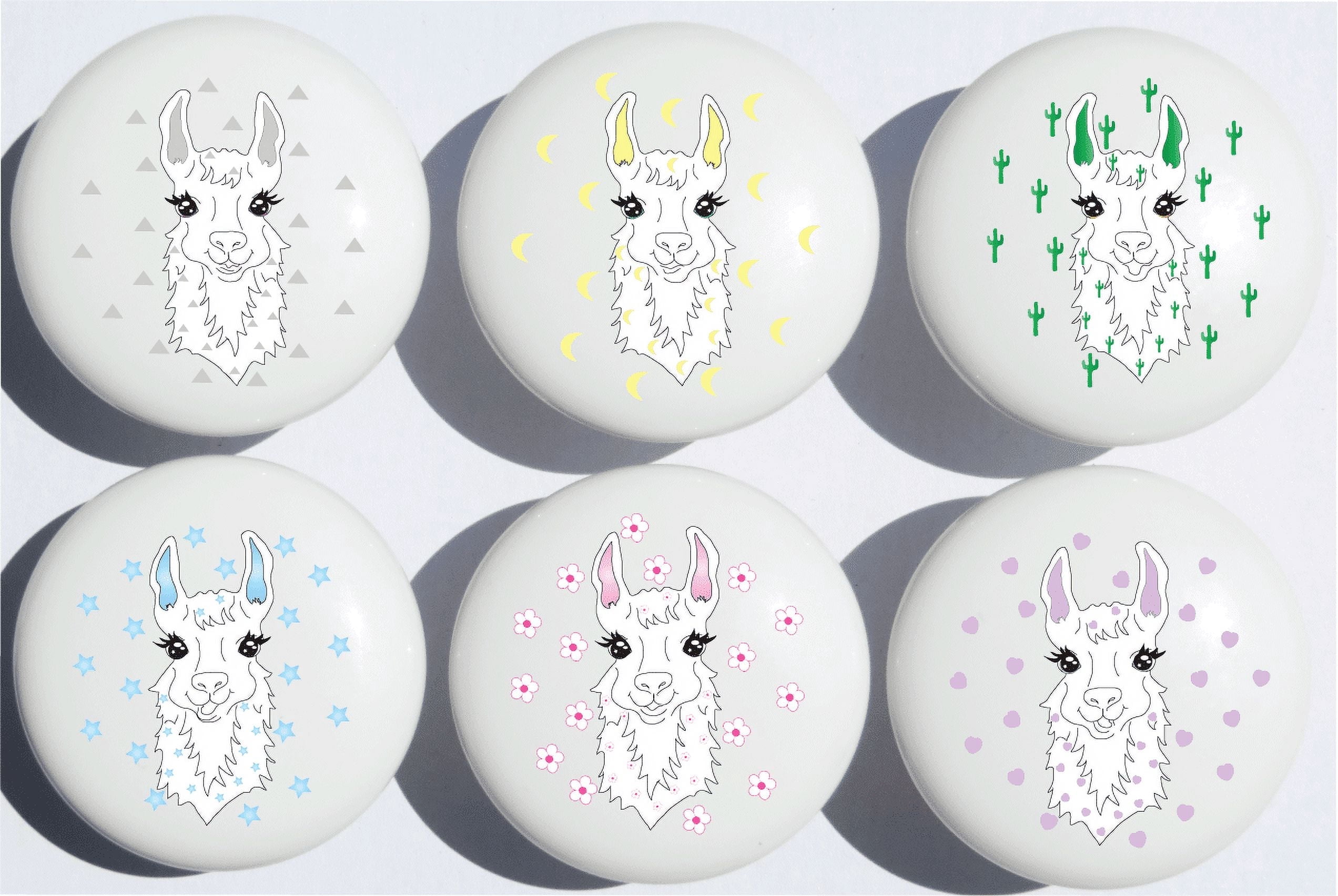 Ceramic Llama Drawer Knobs / Llamas Cabinet Pulls for Nursery or Children's Room Decor (Set of 6)