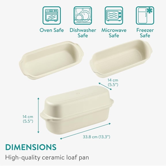 Ceramic Loaf Dish with Lid - Premium Stoneware Bread Pan for Oven Baking, Beige
