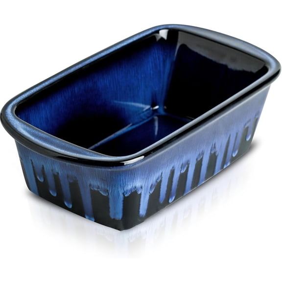 Ceramic Loaf Pan for Baking, 9 x 5 Inch Rectangular Bread Pan, Bakeware for Cooking, Home Kitchen (Nebula Blue, Reactive Glaze)