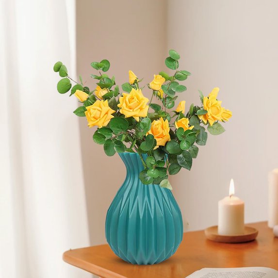 Ceramic-Look Plastic Flower Vase Hydroponic Container Floral Decoration with Water Storage Capacity