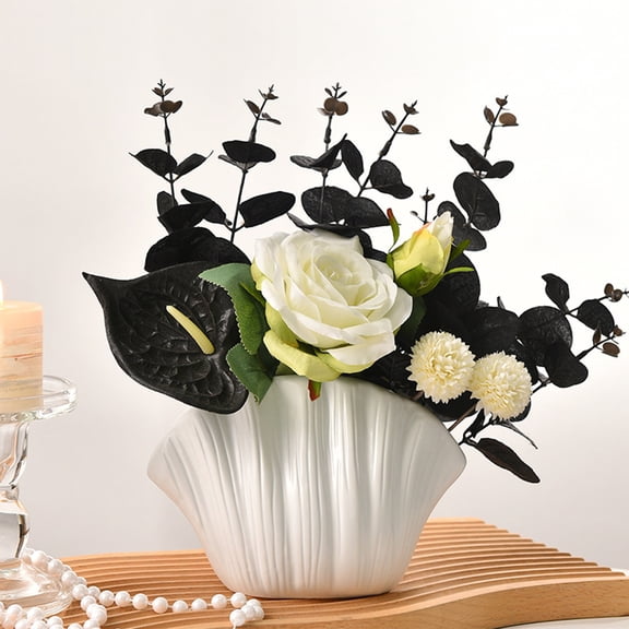 Ceramic-Look Shell Vase, White Wave Design Hydroponic and Flower Vase, Decorative Tabletop Centerpiece for Home and Office, Elegant Water Storage Vase, Beautiful New Home Gift