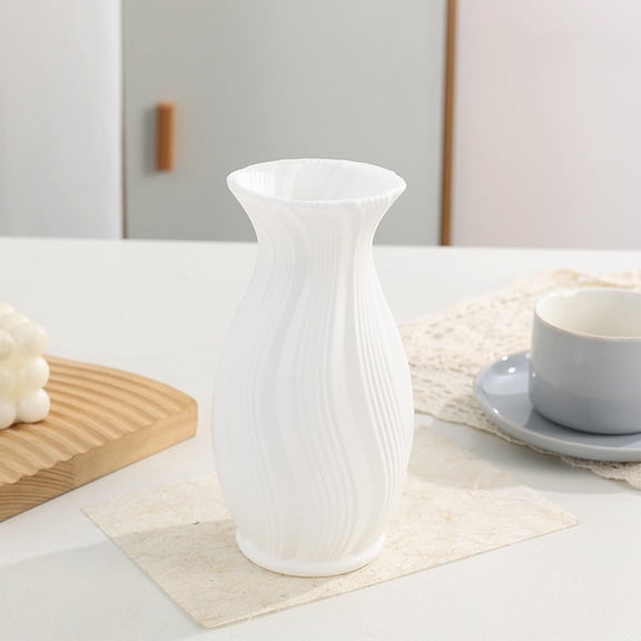 Ceramic Look Unbreakable Plastic Decorative Vase, Modern Art Tabletop Decor for Dining Table, Bookshelf and Home, Ideal Housewarming Wedding Gift, Aesthetic Easter Table Supply, 3.54*7.09in, White