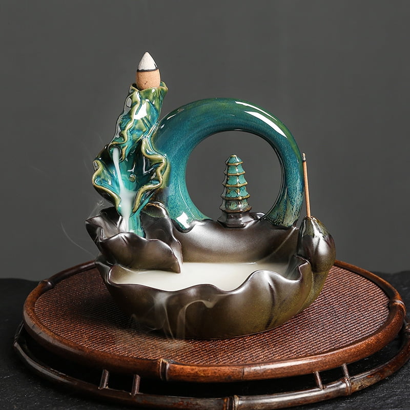 Ceramic Lotus Backflow Incense Burner Creative Moon Shape Pagoda Smoke Incense Holder Home Crafts Decoration
