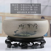 Ceramic Lotus Bowl Planter, Planter with Plastic Base, Bowl Lotus Succulent Bonsai Pot Bowl Planter, Round Chinese Vase for Home, Office, Garden