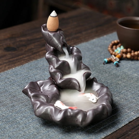 Ceramic Lotus Leaf Double Fish Backflow Aromatherapy Furnace Sandalwood Incense Burner Home Decoration Crafts