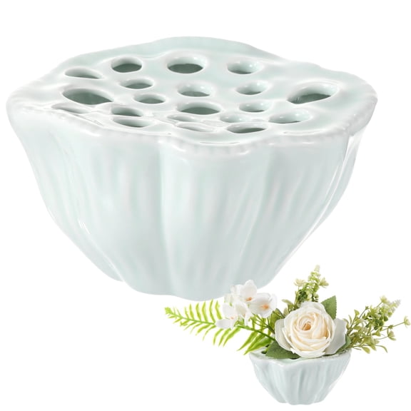 Ceramic Lotus Pod Ikebana Vase, Multi-Hole Flower Frog for Floral Arrangement, Elegant Home Decor, Decorative Holder for Various Blooms, Tea Table Flower Decor