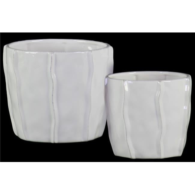 White Gloss Ceramic Wave Design Pot Planter Set