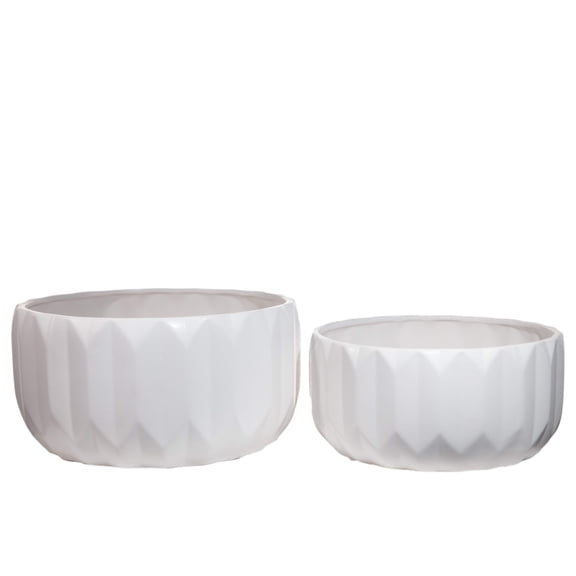 Ceramic Low Round Pot Matte Finish White-7.00"H -73