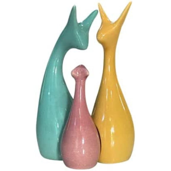 Ceramic Lucky Deer Family Home Decor Statue Piano Finish Art Figures/Showpiece/Statue/Figurine, (Set of 3, Pink, Yellow And Green)