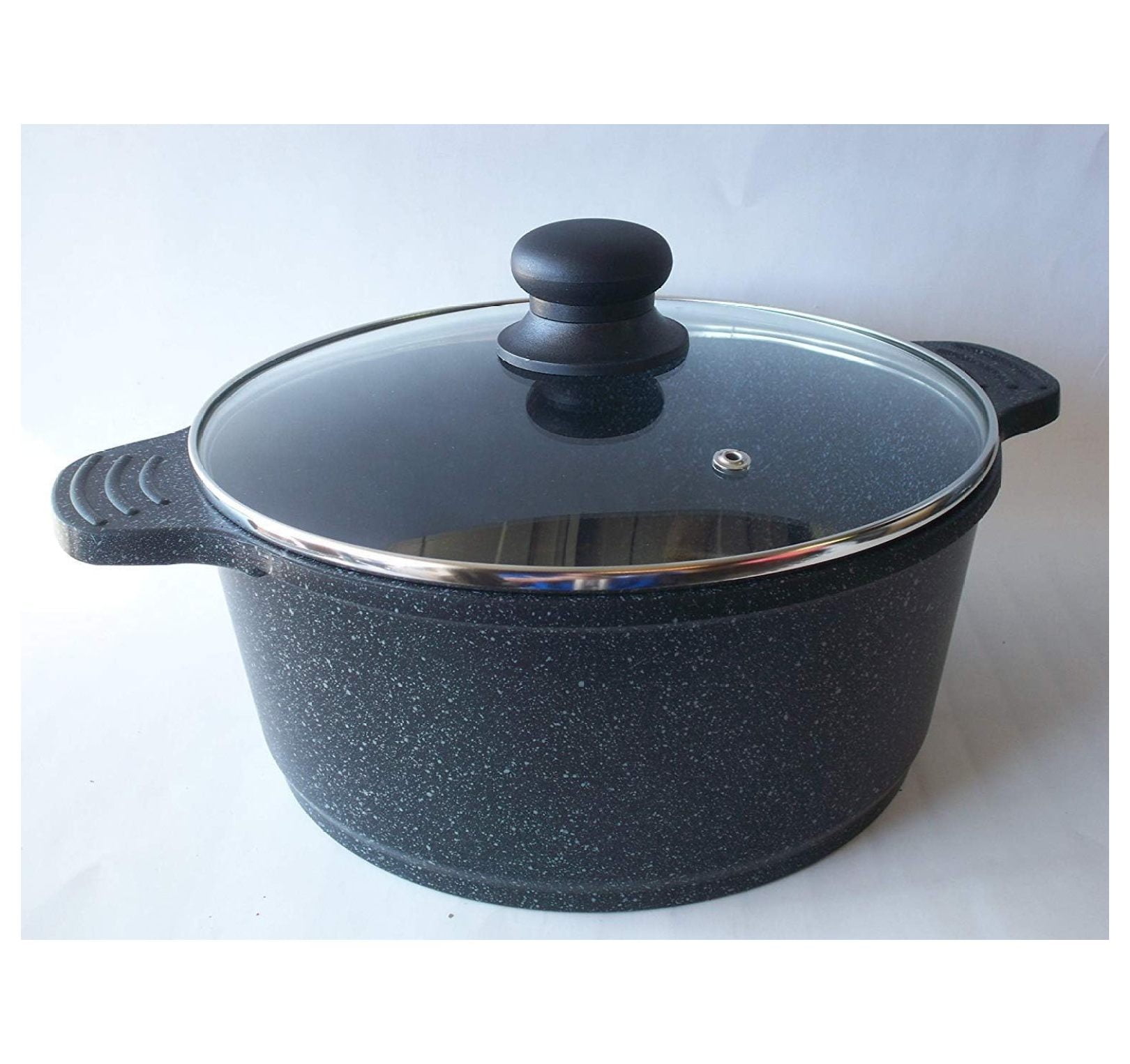 Ceramic Marble Coated Cast Aluminum Wok With Glass Lid – 34 Cm Non-Stick Stir Fry Pan, Oil-Free Cooking