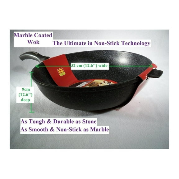Ceramic Marble Coated Cast Aluminium Non Stick Wok 32 Cm