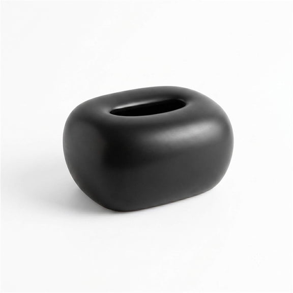 Ceramic Matte Black Tissue Box Cover For Bathroom Living Room And Coffee Table