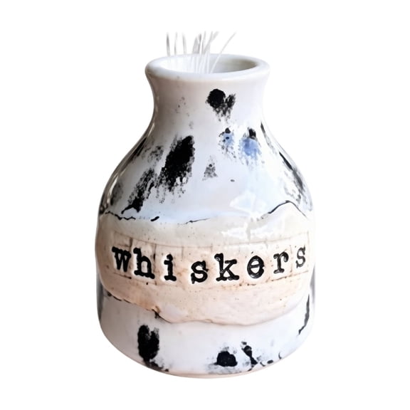 Ceramic Memorial Vase, Handmade White Ink Splatter Small Decorative Container for Pet Cat Dog Whiskers Keepsake Home Tabletop Display