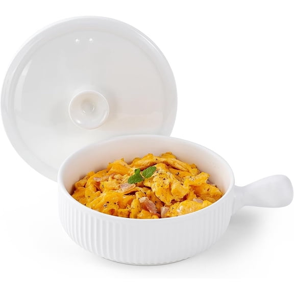 Ceramic Microwave Egg Cooker Scrambled with Lid, Non-Stick Non- & Heat-Resistant Quick Cooking Egg Maker, Dishwasher Safe, Holds Up to 3 Eggs(White)