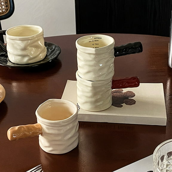 Ceramic Milk Measuring Cup with Graduated Scale | Espresso Extraction Pot | Cold Brew Milk Canister | Wooden Handle | Multi-Functional Small Milk Jug | 150g | 10.5x6.2x6cm