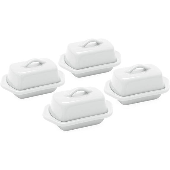 Ceramic Mini Butter Dish, Set of 4, 5 inch, White