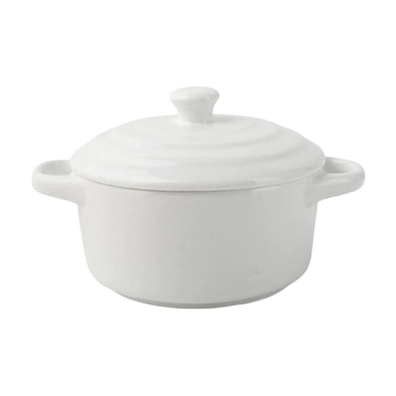 Ceramic Mini Casserole With Lid 10oz Small Soup Stew Pot With Handles Air Fryer Baking Bowl Oven Safe Ramekins White