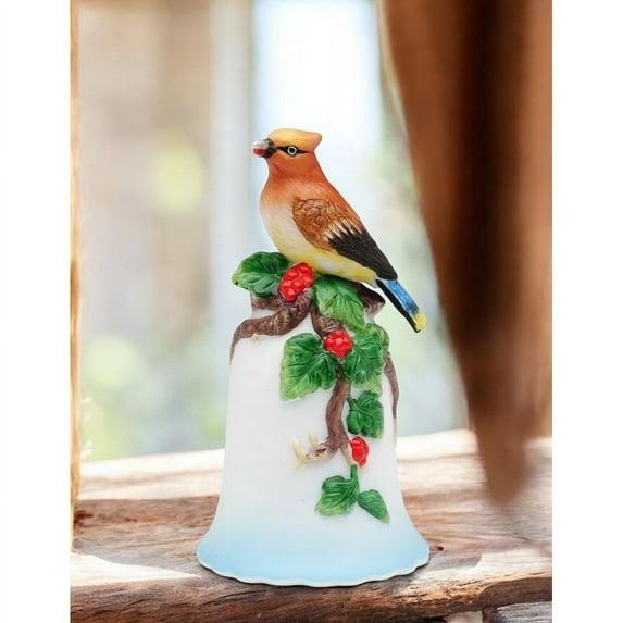 Ceramic Mini Cedar Waxing Bird Bell 4-inch Home Decor Gift for Birdwatchers
