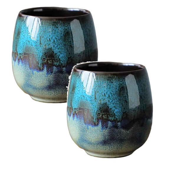 Ceramic Mini Espresso Cups, 3 oz Espresso Mugs, Porcelain Coffee Mugs Demitasse Cups, Modern Style Handless, Microwave Dishwasher Safe,2PCS,Blue