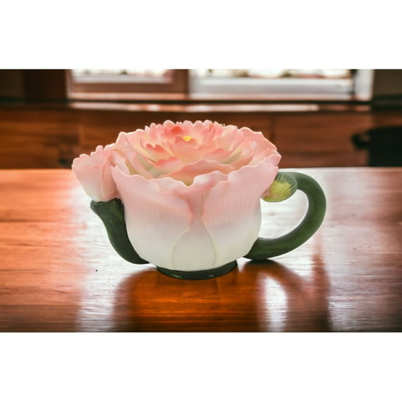 Ceramic Mini Peony Teapot Figurine 5" Hand Painted