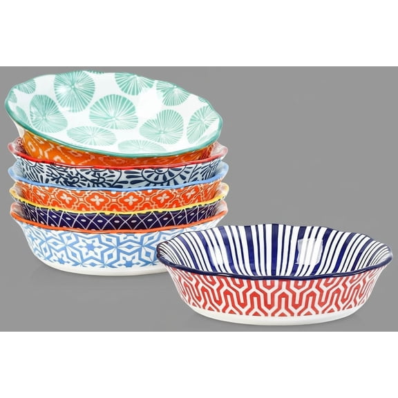 Ceramic Mini Pie Pans, 6 Inch Pie Dish for Baking, Small Pie Plate with Fluted Edge for Dessert Apple Pie, Oven Safe, Set of 6, Assorted Colors