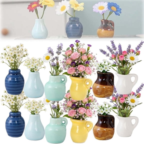 Ceramic Mini Vase Fridge Magnets,Cute Plant Ceramic Mini Vases for Refrigerator Fridge Decorative,Flower Pots Whiteboard Locker for Office,Refrigerators and Metal Surfaces, Smooth Texture,No flowers