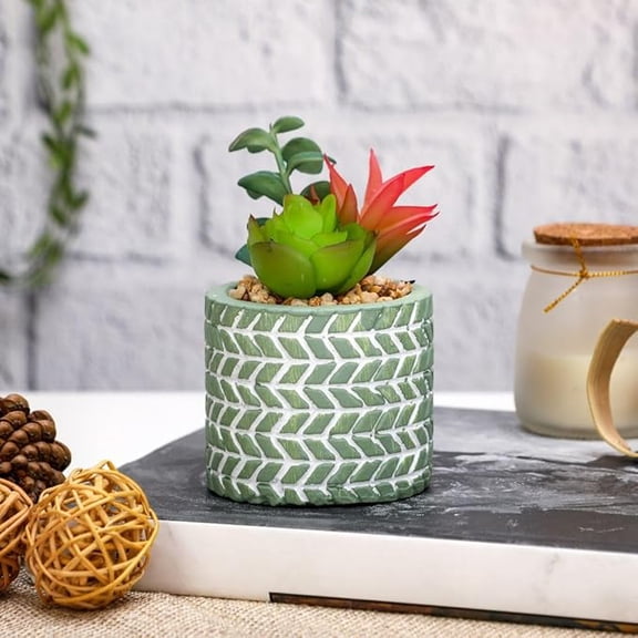 Ceramic Miniature Artificial Potted Flower for Home & Office Dcor|Small Artificial Succulent Flower for Living Room,Shelf,Window Ledge,Kitchen,Bedroom for Wedding(1 Pcs)