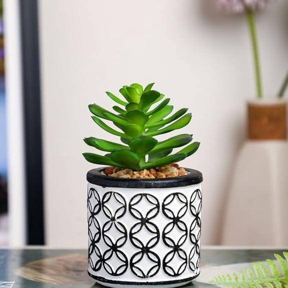 Ceramic Miniature Artificial Potted Flower for Home & Office Dcor|Small Artificial Succulent Flower for Living Room,Shelf,Window Ledge,Kitchen,Bedroom for Wedding(1 Pcs)