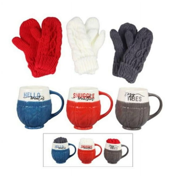 Ceramic Mitten Knit Mug, Assorted Color - 3 Piece