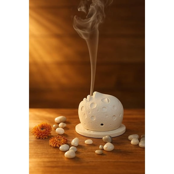 Ceramic Moon Face Incense Holder with Plate, Home Decoration Items for Living Room, Meditation Yoga Spiritual Aromatherapy Home Decor, Resin Incense Burner, Decorative Showpiece