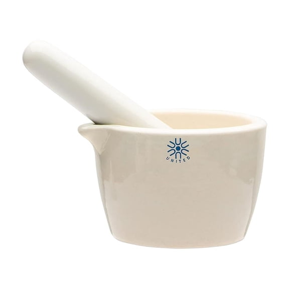 Ceramic Mortar and Pestle Set - 70mL Capacity, 2.75" Diameter Pill Crusher Deep Form Grinding Bowl with Pour Spout, Unglazed Grinder Surface for Kitchen or Lab Use