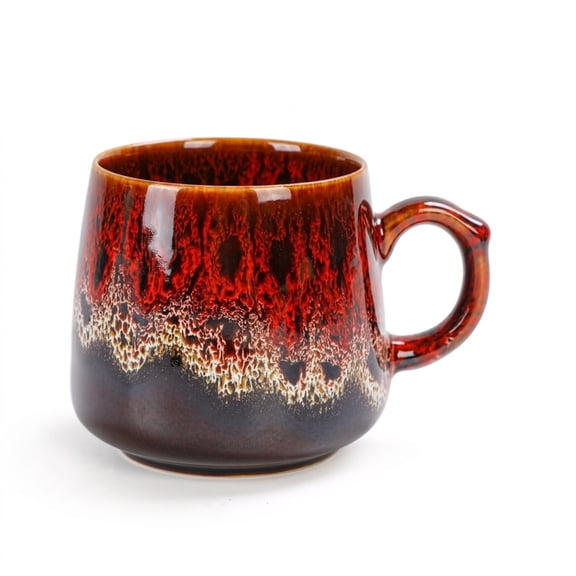 12oz Reactive Glaze Ceramic Coffee Mug - Style Cup for Coffee, Tea & Cocoa - Rustic Farmhouse Design, Gift for Home & Office (Red)