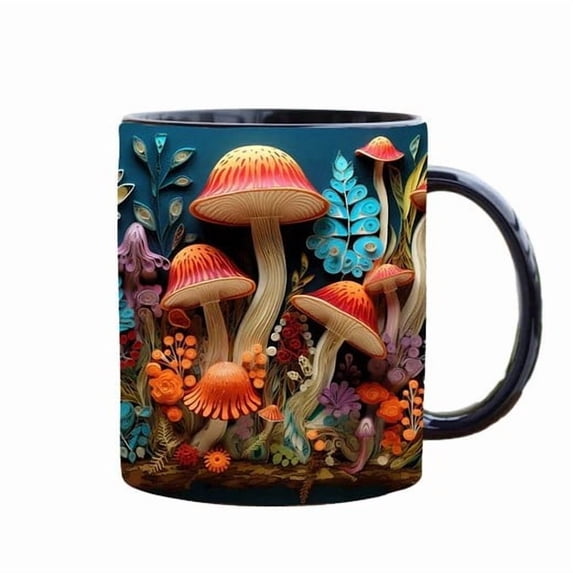 Ceramic Mug, Artistic Mushrooms Printed Cup Fashionable Multi-Purpose Coffee Tea Mug Colorful Design Home and Office Drinkware