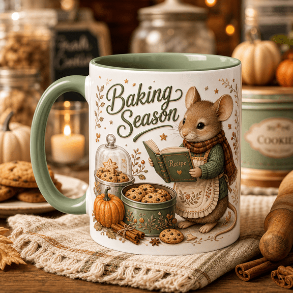 Ceramic Mug Baking Season Mouse and Cookies Ceramic Coffee Cup for Bakers