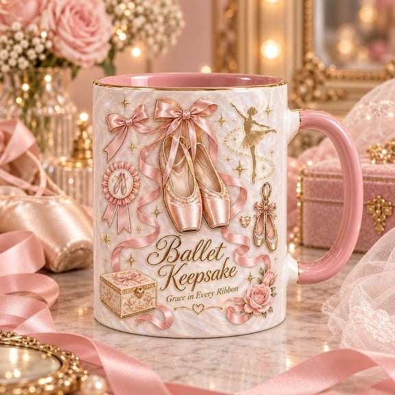 Ceramic Mug Ballet Pointe Shoes and Pink Ribbons for Coffee or Tea, Dance Recital Gift