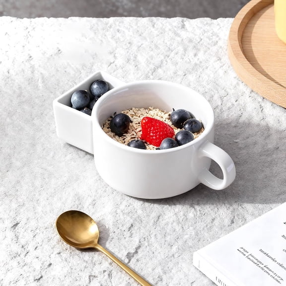 Ceramic Mug with Biscuits Shelf, Multi-Purpose Coffee Tea Cup with Microwave Safe Design, Convenient Snack Holder for Home, Office, Cafes and Gift Giving for Beverage Lovers