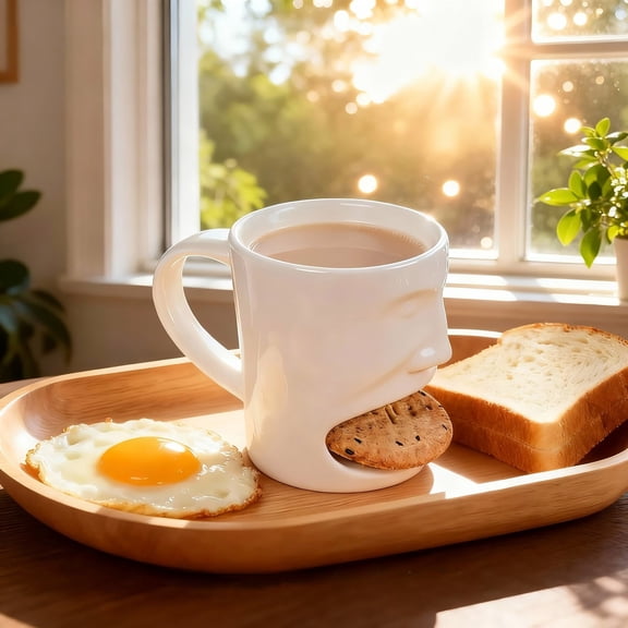 Ceramic Mug with Biscuits Shelf, Multi-Purpose Coffee Tea Cup with Microwave Safe Design and Ergonomic Handle, Convenient Snack Holder for Offices, Cafes, Home Use, Coffee Lovers and Gift Giving