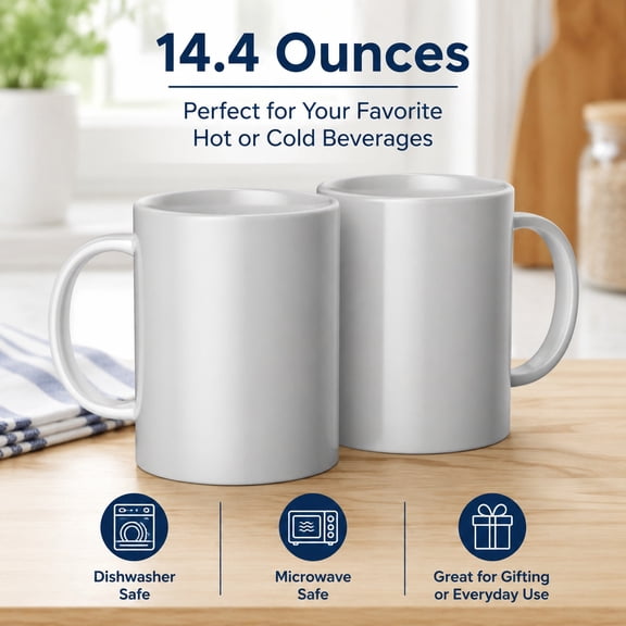 Ceramic Mug Blank 15oz 2-Pack White Sublimation Heat Transfer Compatible Durable Coffee Cup